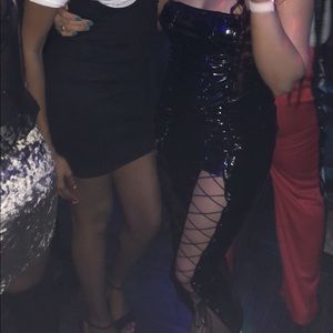 Black Latex Lace Up Dress